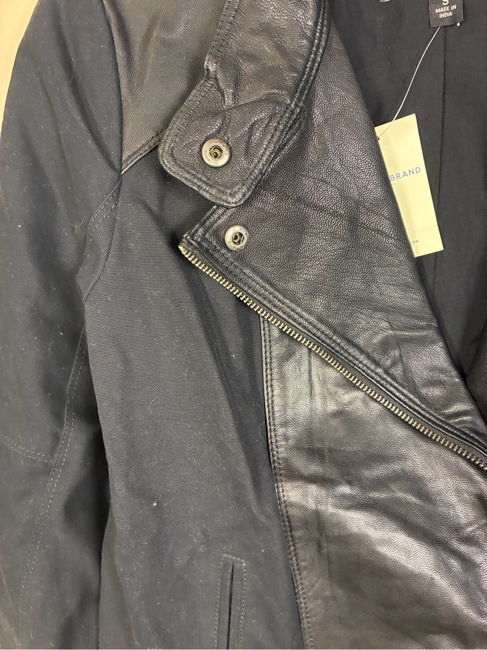 Lucky Brand Goat Leather Trim Moto Zip Up Jacket - Picture 11 of 13